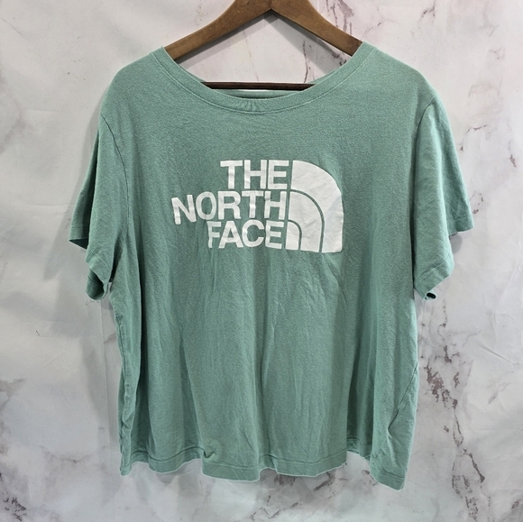 The North Face T Shirt Womens 2X Blue Boxy Tee Short Sleeve Cropped Logo Summit - Picture 1 of 11